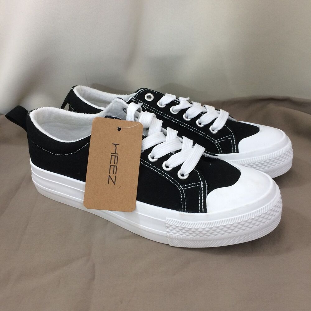 Heez Black Canvas Platform Sneakers Women's 7 Lace Up New With Tags Casual Shoe - Picture 7 of 9